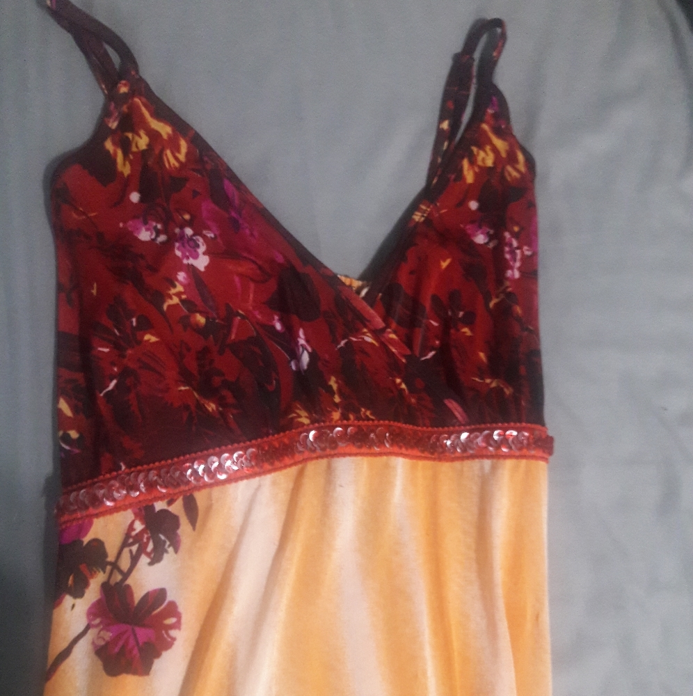 sunset orange red floral maxi dress